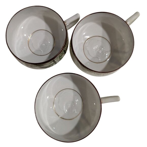 Kutani 3 teacups Bamboo Geisha Bone China Footed Japan - Picture 8 of 14
